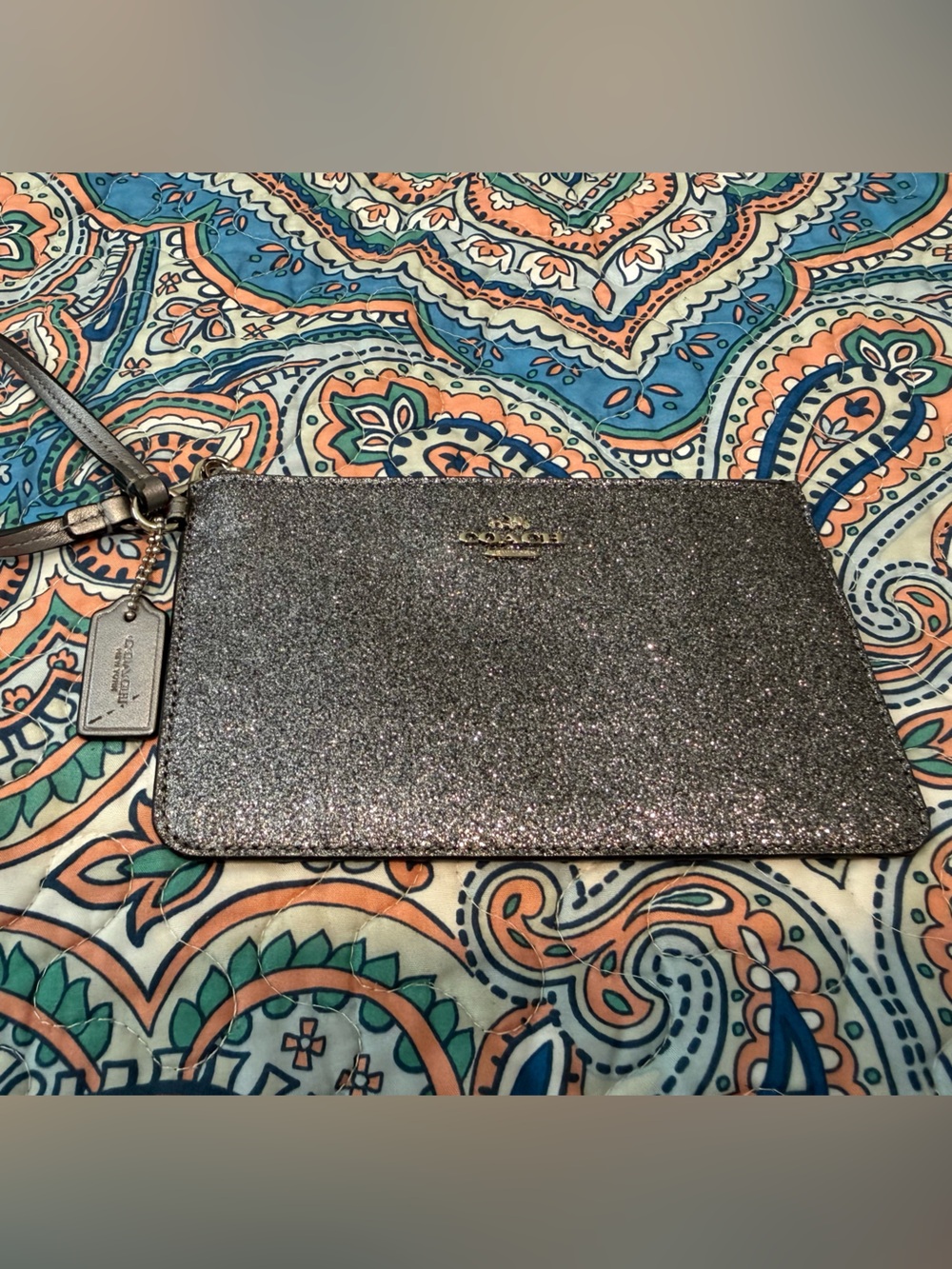 Coach Glitter Wristlet in Silver Sparkle